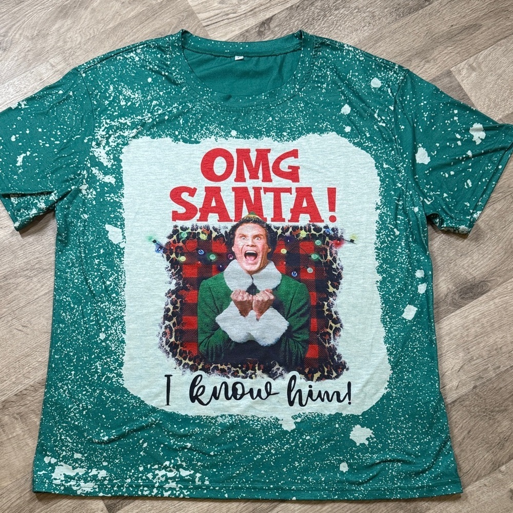 Elf - Green OMG Santa Graphic T-Shirt - Picture 1 of 1